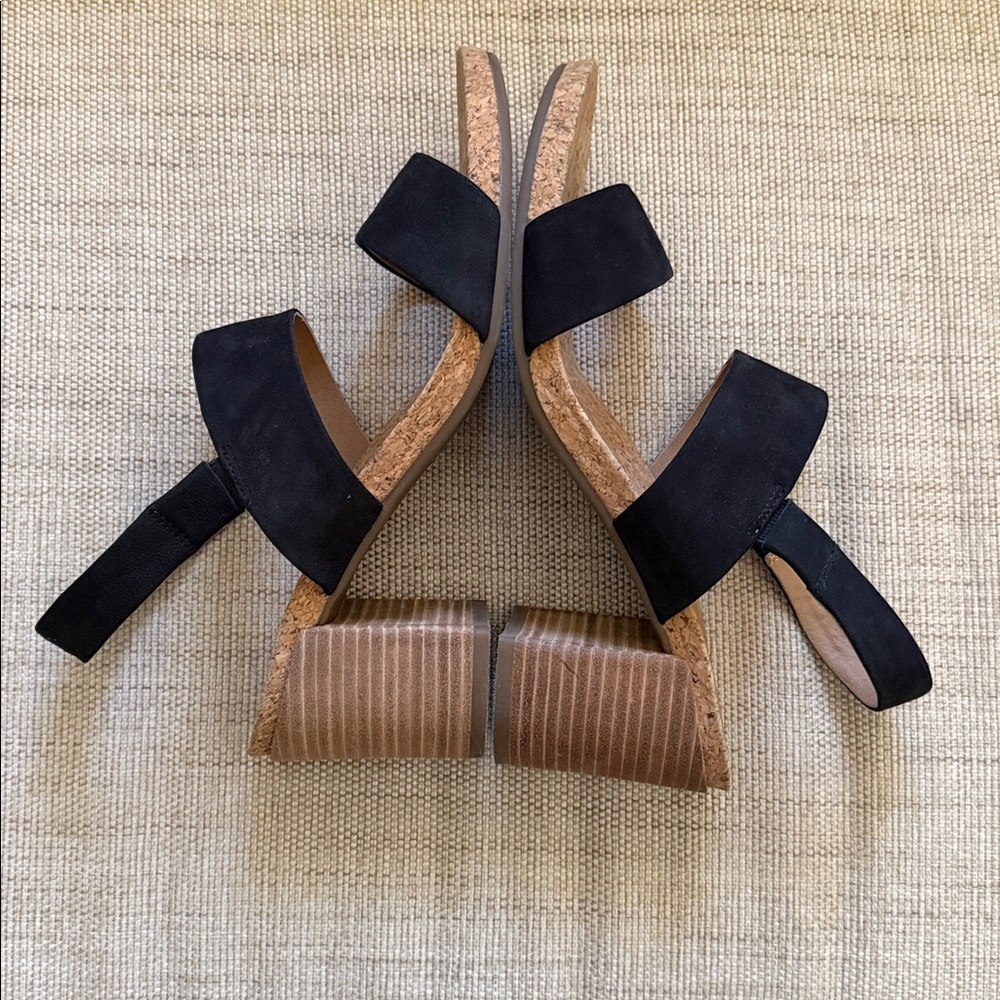 Lucky Brand Jobina Heel Sandal leather upper cork midsole stacked block heel EUC - Picture 7 of 16